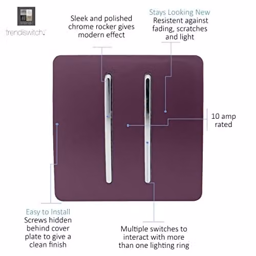 Trendi Minimalist Plastic 1 Gang 1 Way Mains Electrical Wall Light Switch in Purple – 3