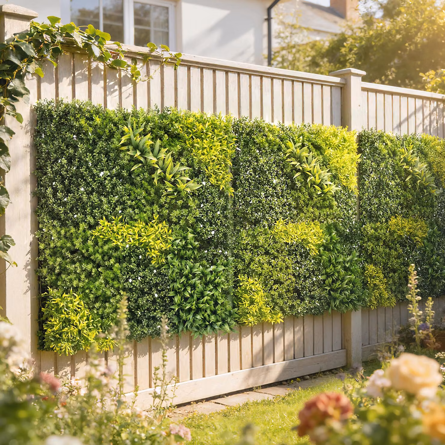 Outsunny Artificial Plant Wall Panel Green Floral Grass Backdrop, W/H: 100 x 100 cm – 2