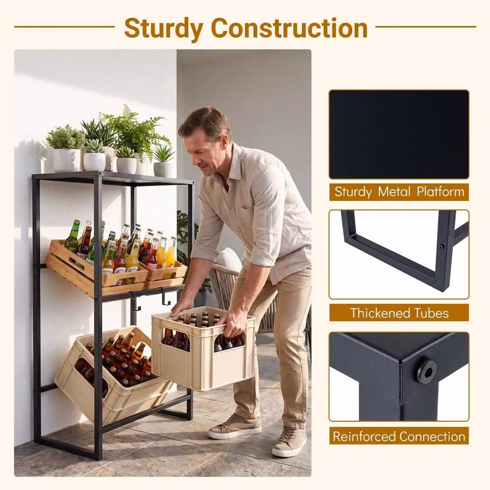 VOGREX 3-Tier Heavy-Duty Metal Drink Crate Storage Rack in Black – 3