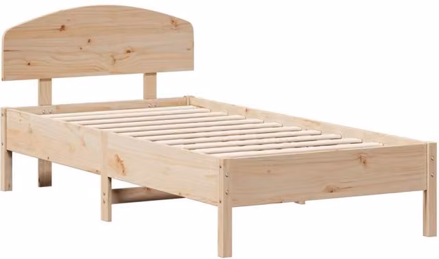 Berkfield Home Beautiful Solid Wood Small Single Bed Frame in Beige, W/D/H: 190 x 80.5 x 81 cm – 1