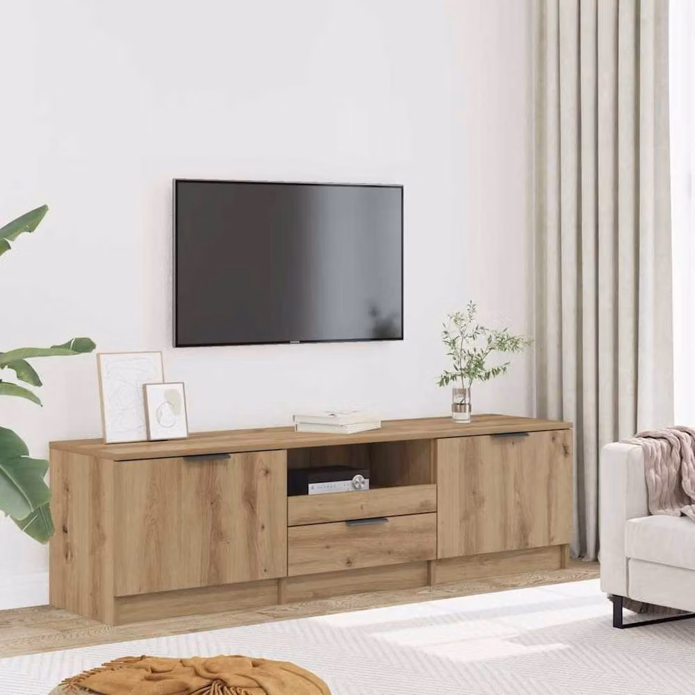 Berkfield Home Artisan Oak TV Cabinet in Brown, W/D/H: 140 x 35 x 40 cm – 2