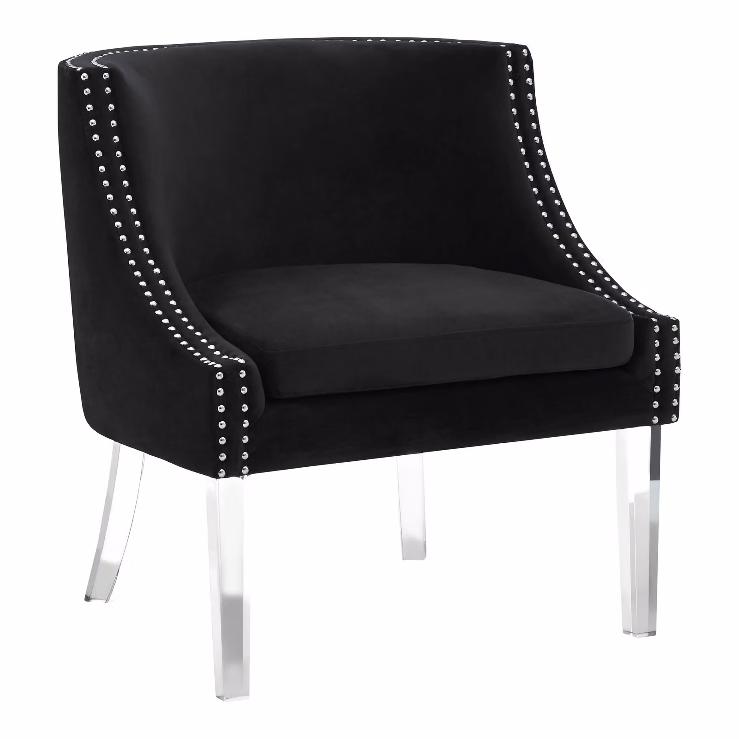 Orsina Mid Century Modern Black Velvet Curved Tub Armchair – 2