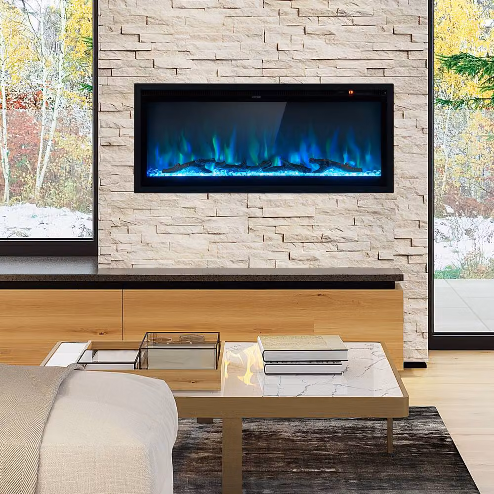 Gymax 42 Inch Electric Linear Fireplace Insert with Remote Control in Black – 2