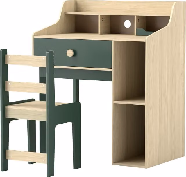 AIYAPLAY Kids Desk and Chair Set with Storage Shelves and Drawer, Green – 1