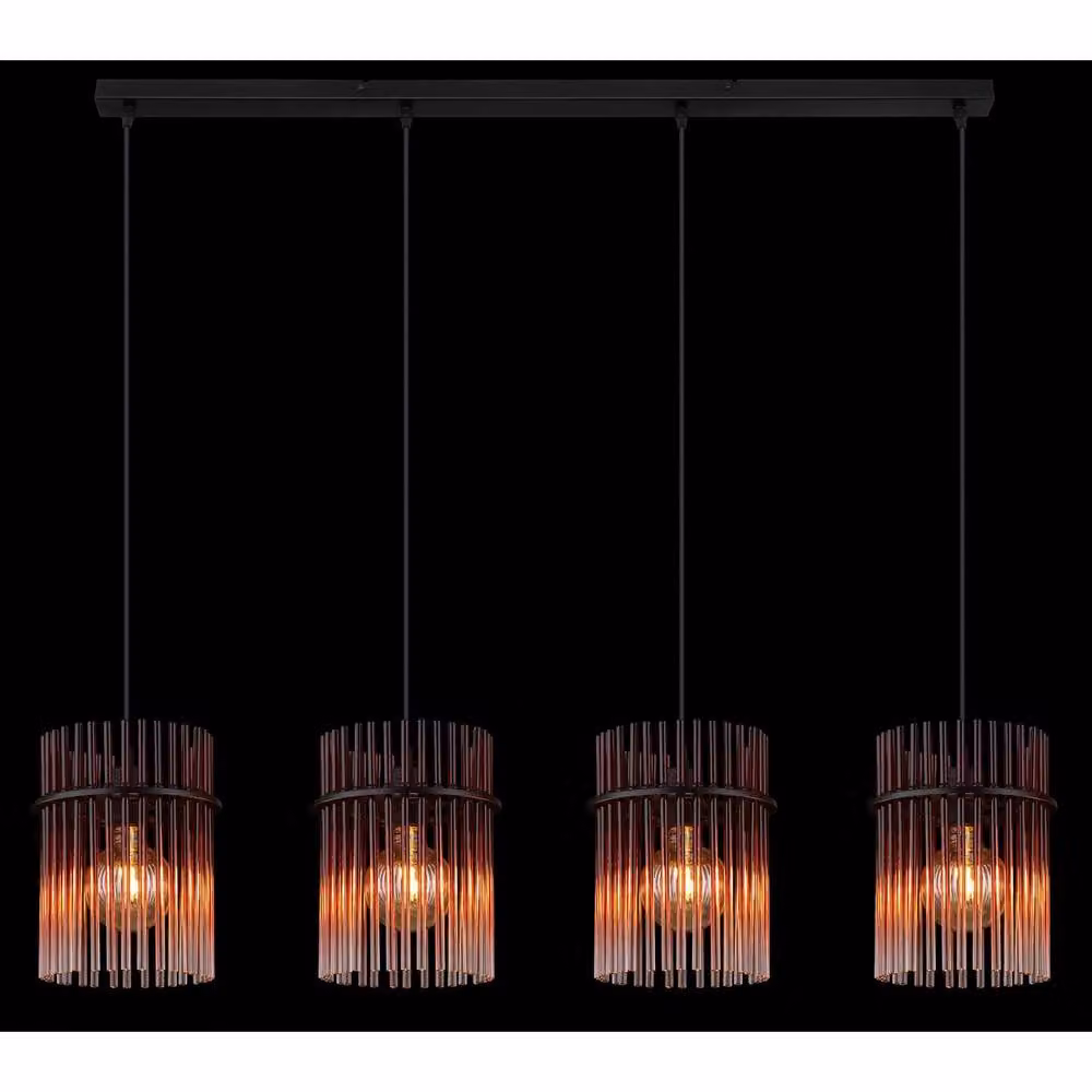 Netlighting Gorley Bar Pendant Light in Matt Black with Multicolour Glass Shades, 4x E27 – 3