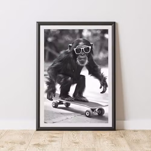60 SECOND MAKEOVER Monkey Skateboarding Illustration Paper Poster, Multicolour, A4