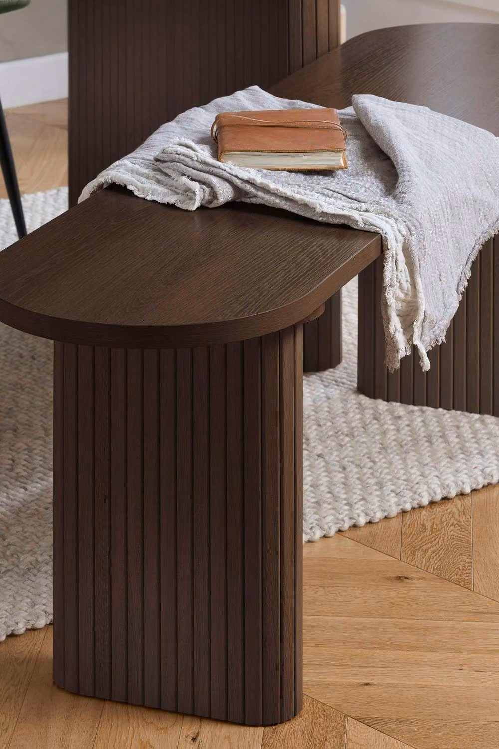Birlea Axel Oval Fluted Dining Set with Table, 2 Chairs and Bench in Brown – 2