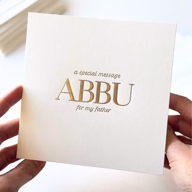 Peacock Supplies Luxury Abbu Father Special Message Card in White and Gold