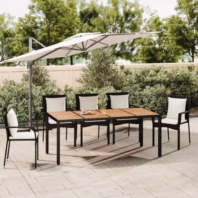 Berkfield Home Modern Garden Table with Black Poly Rattan and Acacia Wood Top
