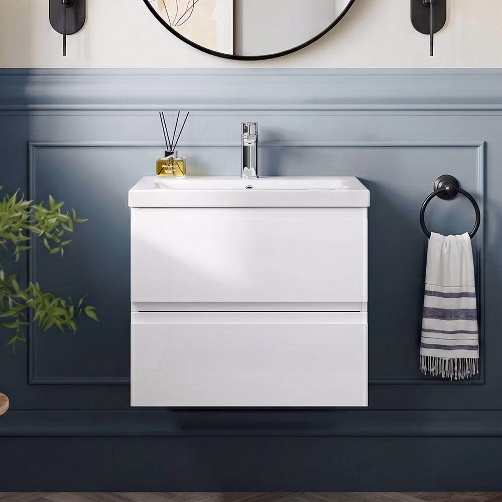 Balterley Mavesyn 2 Drawer Wall Hung Vanity Basin Unit, Satin White, Width: 50 cm – 2