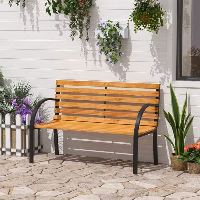 Outsunny Wooden Garden Bench in Brown Matt Finish