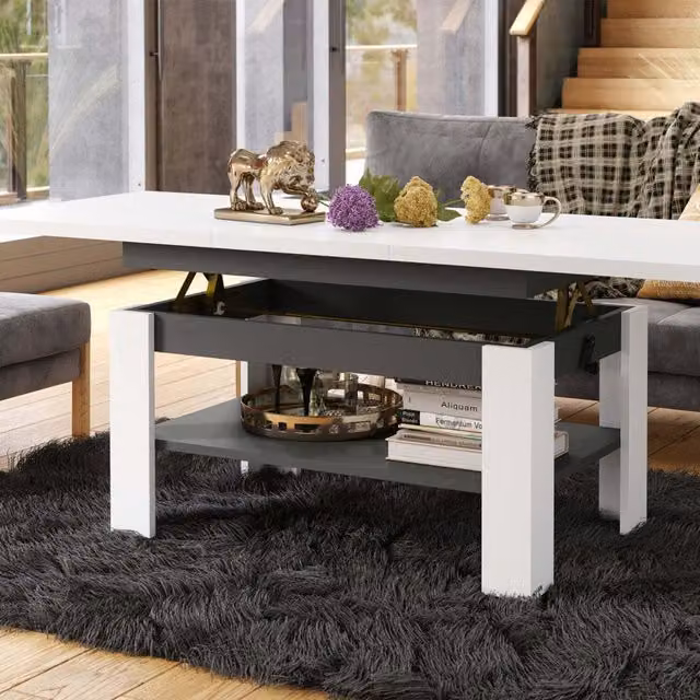 Heze Furniture Rio 2 in 1 Extending Coffee and Dining Table, White and Anthracite, W: 130-170 cm