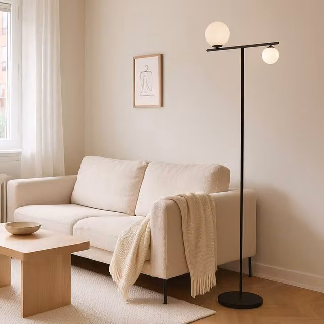 CGC Lighting Nala Black and Opal Glass Sphere Floor Lamp