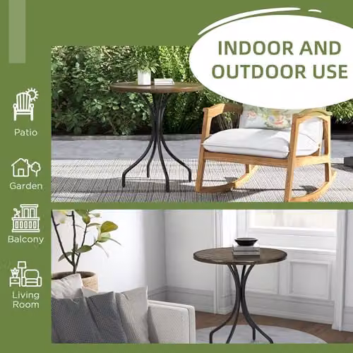 Outsunny Round Garden Side Table with Metal Frame, Brown – 4