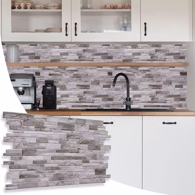 NOVECRAFTO 10 Pack Brick Effect 3D PVC Wall Panels, Grey, W: 96 cm, H: 48 cm