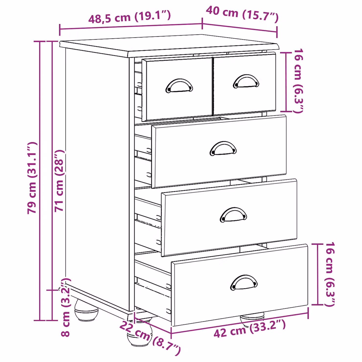 Berkfield Home ASKIM Chest of Drawers in Honey Brown Solid Wood Pine, W: 45.8 cm, D: 40 cm, H: 79 cm – 4