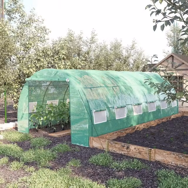 Outsunny Green Polytunnel Greenhouse Walk-in Grow House Tent with 17.91 m² Growing Area