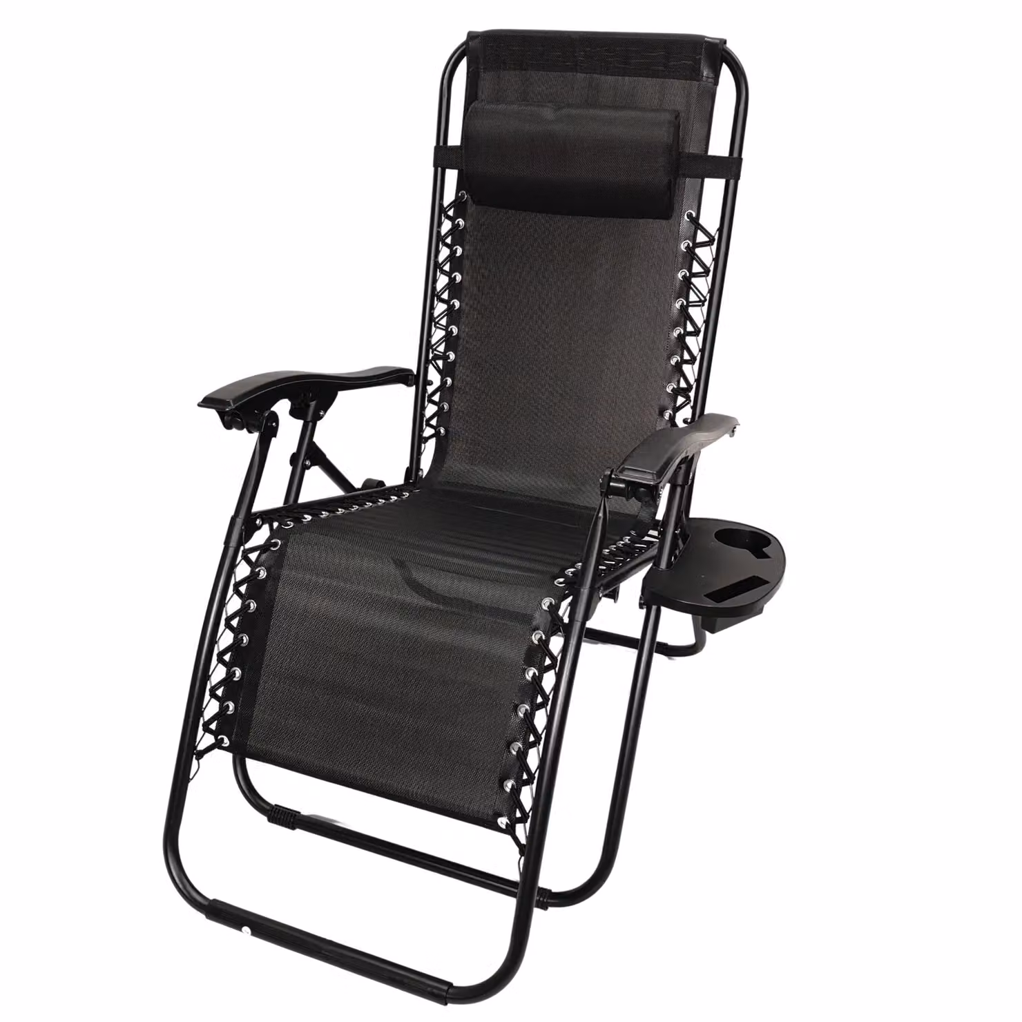 Samuel Alexander Black Multi Position Textilene Zero Gravity Garden Relaxer Chair Lounger with Adjustable Headrest and Side Tray – 2