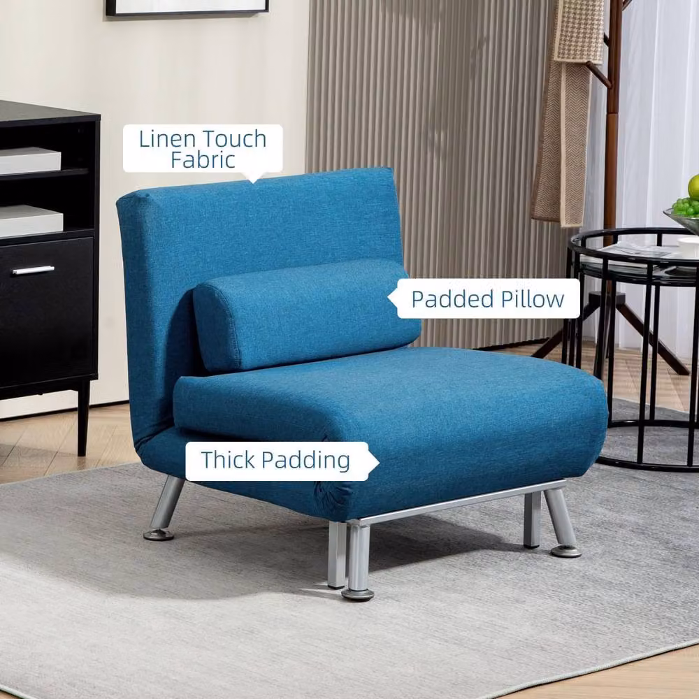 Wyld Haus Lavili Keno Blue Single Sleeper Chair with Linen Look Fabric and Metal Frame – 5