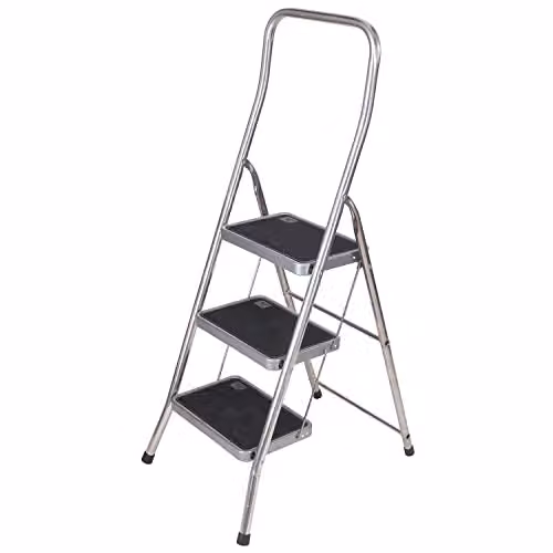 TB Davies 3 Tread High Rail Aluminium Foldable Step Ladder in Silver