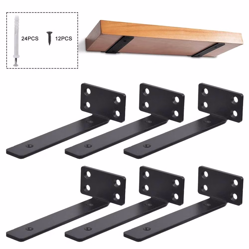 Nordara 6 Pack Heavy Duty Matt Black Steel Floating Shelf Brackets, 15 cm – 4