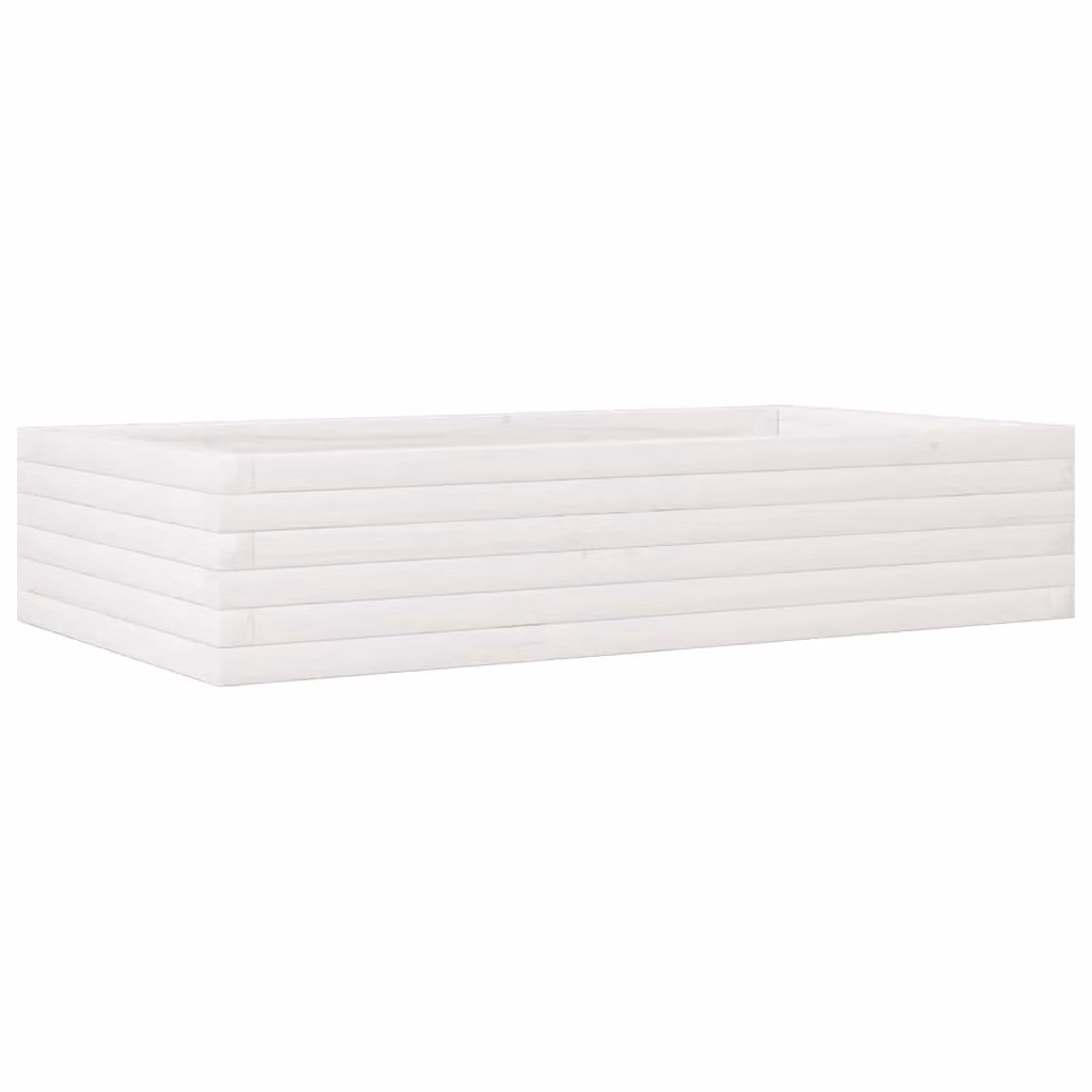 Berkfield Home White Solid Wood Pine Garden Planter Tub W: 110 cm, D: 60 cm, H: 23 cm – 2