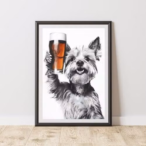 60 Second Makeover Yorkshire Terrier Drinking Beer Paper Poster, A4