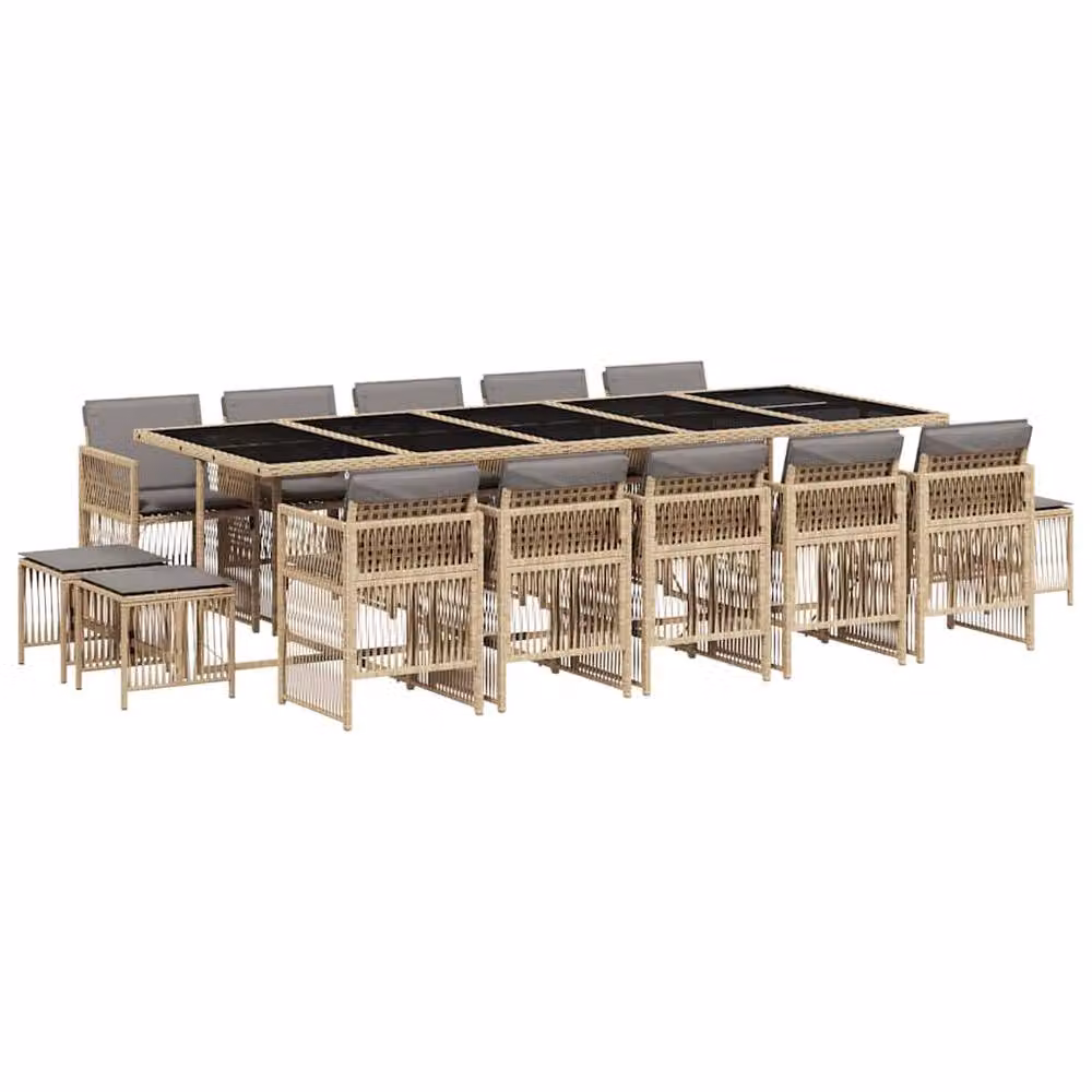 Berkfield Home 15 Piece Extendable Garden Dining Set with Beige Cushions and Poly Rattan Design – 2