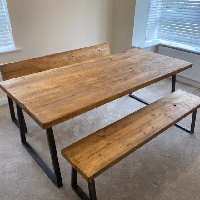 TRL Handmade Furniture Rustic Oak Rectangular Dining Table in Brown