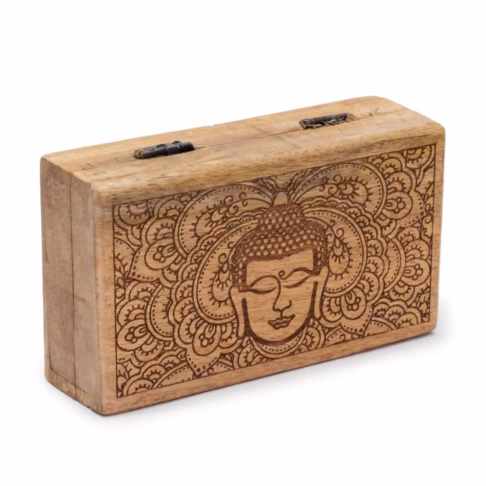 KDMD Med Square Buddha Face Wooden Box, Black with Brown Engraving, W/D/H: 17 x 10 x 4.2 cm – 2