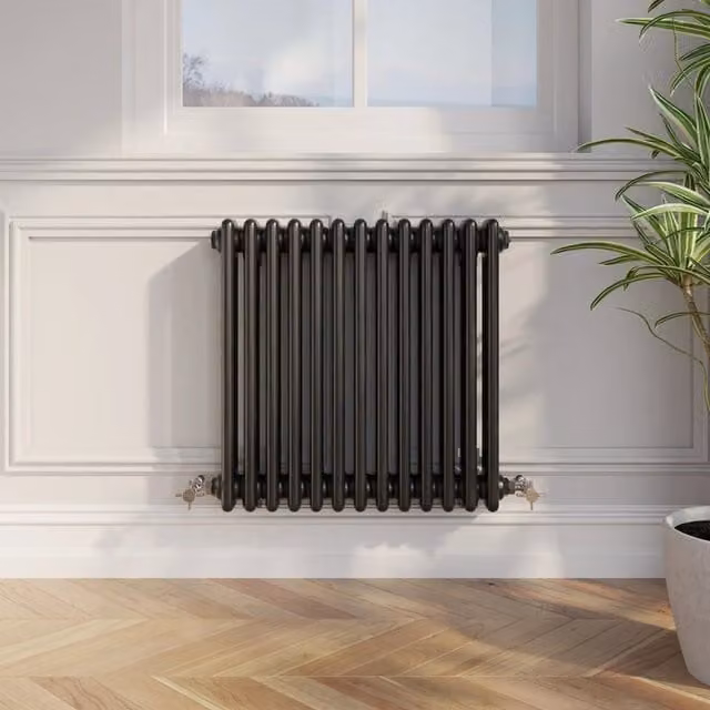 Temprazo Black Steel Wall Mounted Column Radiator H: 60 cm, W: 42.5 cm, D: 10 cm