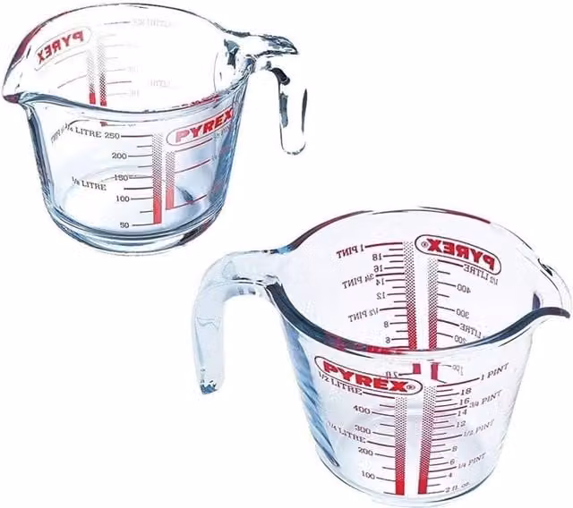 Pyrex Glass Measuring Jug Set with Printed Scale, Transparent, 0.25 l and 0.5 l