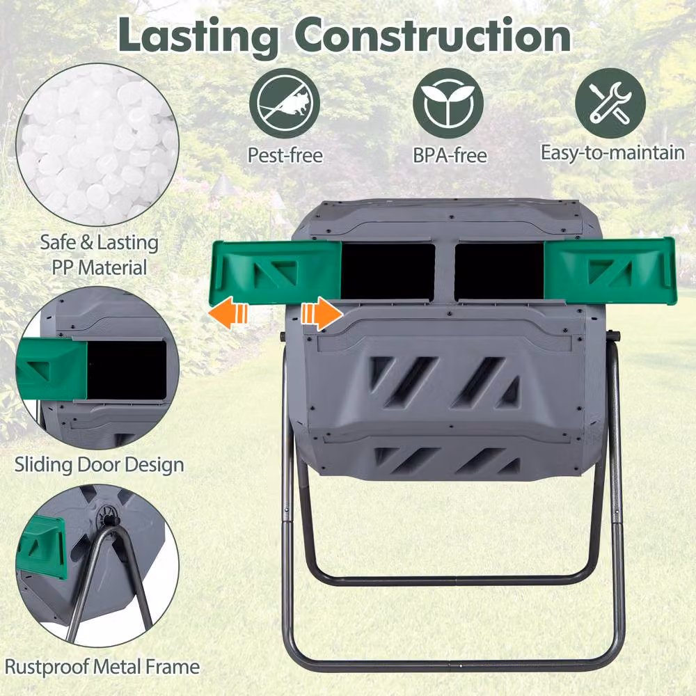 Costway Dual Chamber Compost Tumbler 160L High Volume Compost Bin in Grey and Multicolour – 6