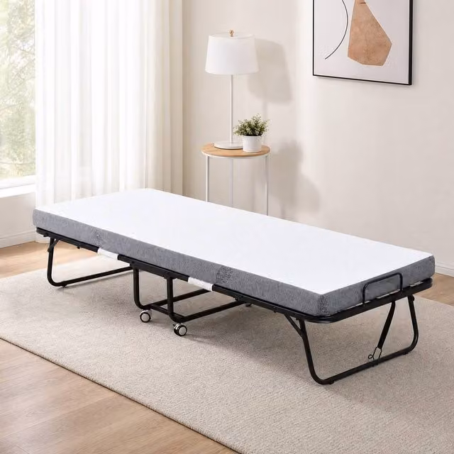 STILVORA Folding Guest Bed with Foam Mattress, Multicolour, W/D/H: 90 x 200 cm