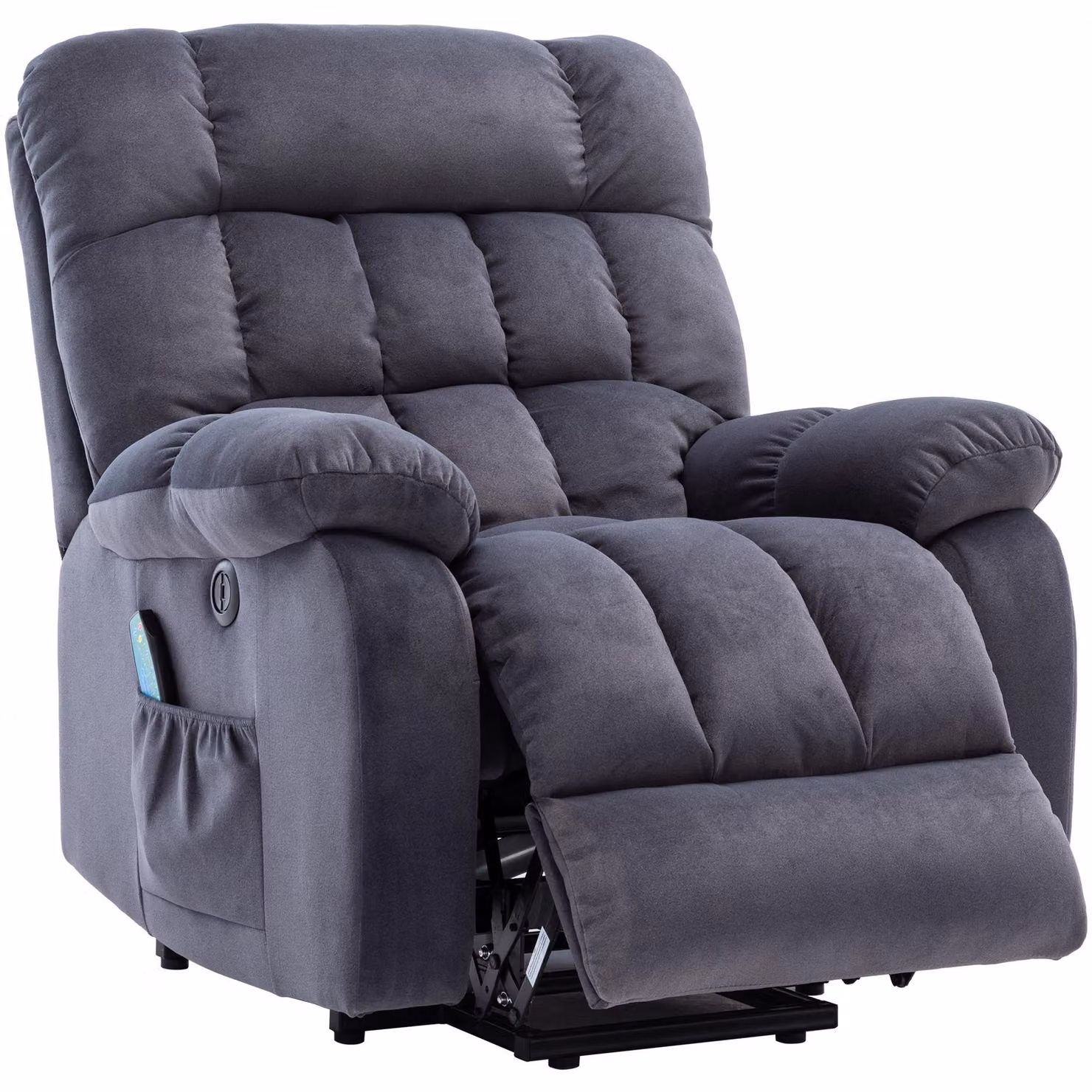 Aosom.UK Grey Power Lift Recliner Armchair with Heating, USB Ports and Side Pockets, W/D/H: 81 x 91 x 104 cm – 6