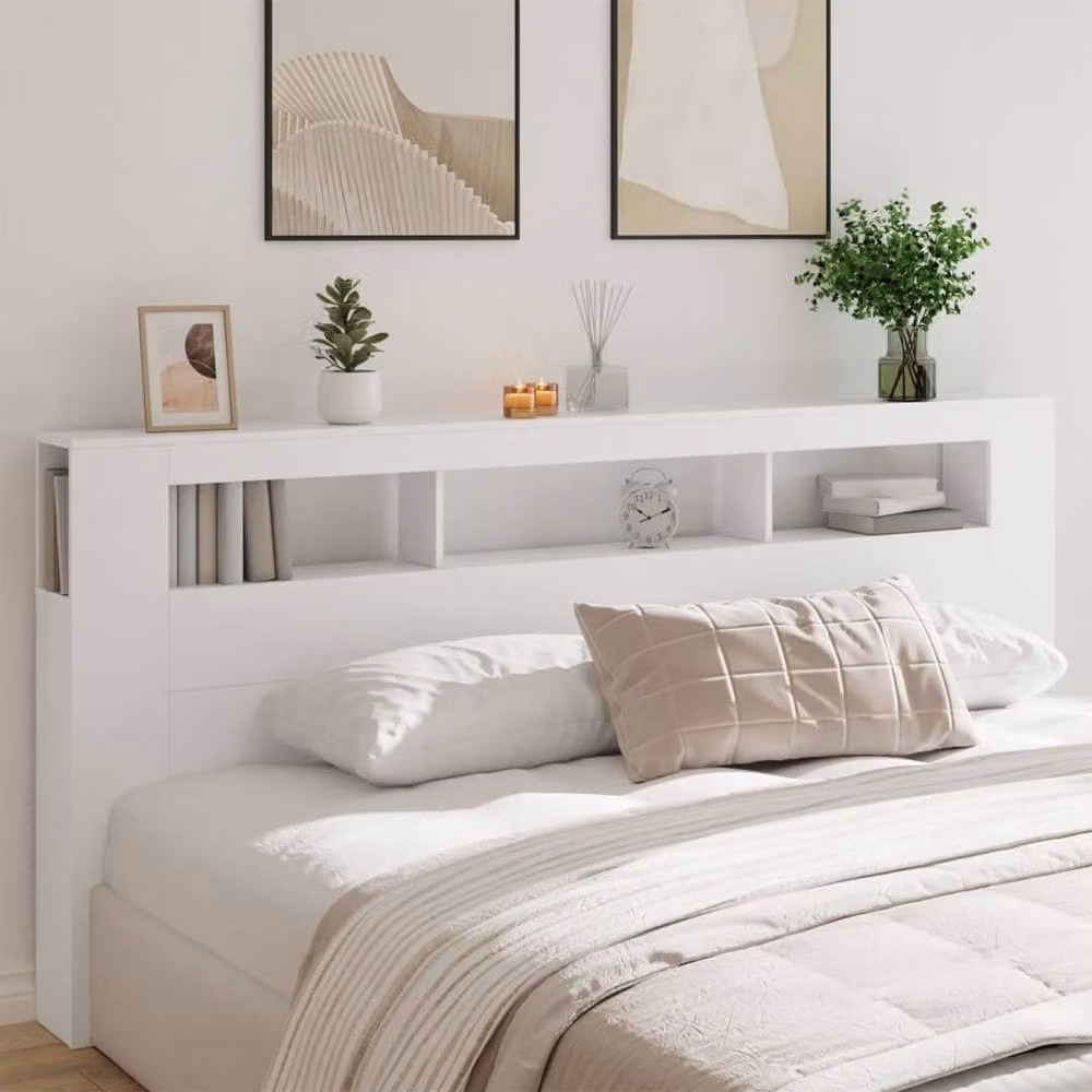 Berkfield Home Modern White LED Headboard with Integrated Lighting and Bedside Shelf, W/D/H: 220 x 18.5 x 103.5 cm – 3