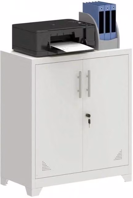VOGREX White Metal Lockable Office Cabinet with Adjustable Shelves and Hinged Doors