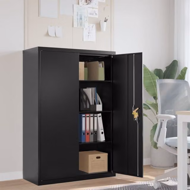 Berkfield Home Black Steel File Cabinet with Hinged Doors and Lock, W/D/H: 90 x 40 x 140 cm – 1