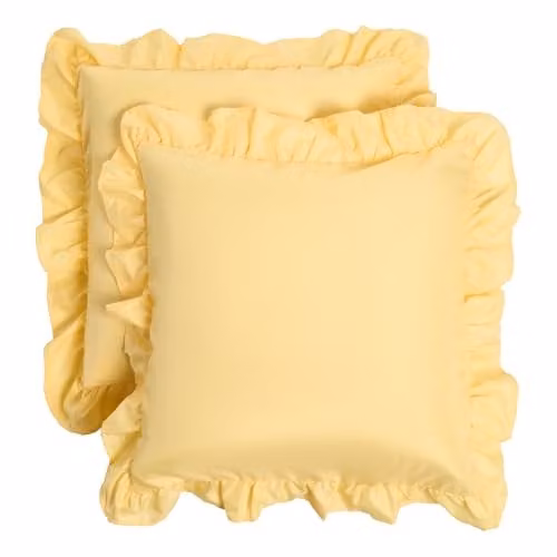OHS Set of 2 Plain Faux Linen Frill Cushion Covers, Yellow, W/D/H: 45 x 45 x 45 cm – 1