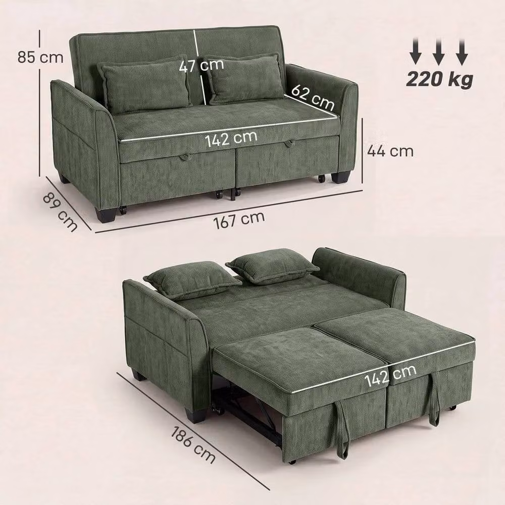 FORGEVIO 4-in-1 Convertible Pull Out Sleeper Sofa Bed in Green – 2