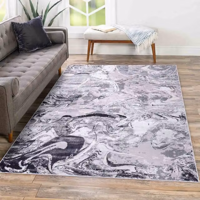 Modern Emperor Abstract Area Rug in Silver and Grey, 200 cm