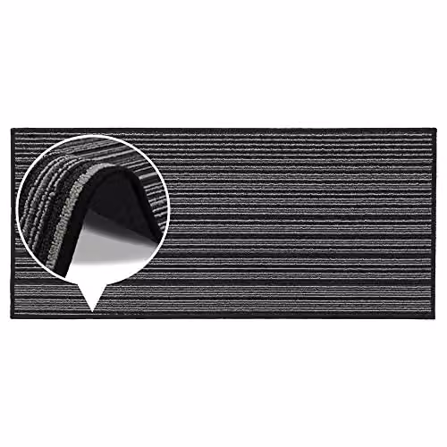 JVL Arona Striped Machine Washable Latex Backed Runner Doormat, Black, W: 57 cm, L: 150 cm – 5
