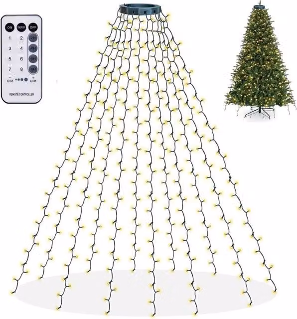 AKA Warm White LED Christmas Tree Ring Top Light String with Remote Control and Timer – 1
