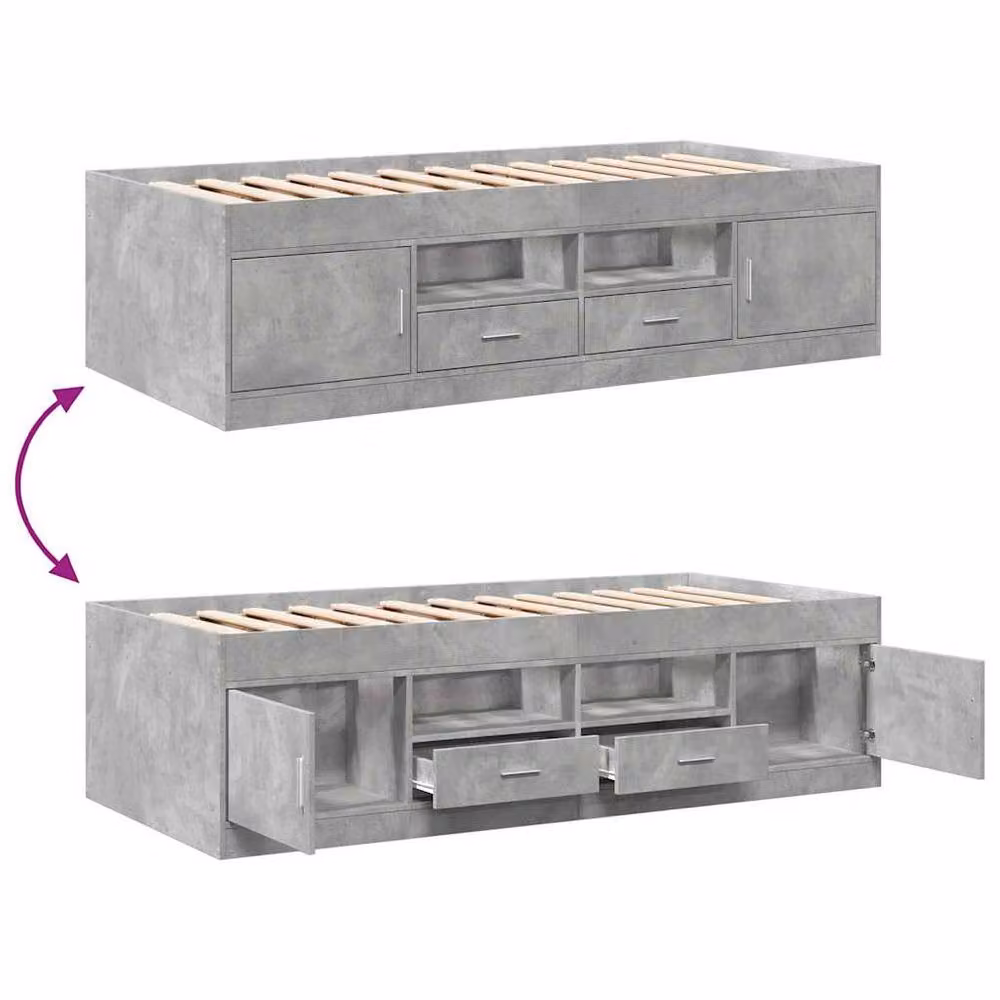 Berkfield Home Small Single Daybed with Drawers, Concrete Grey, W: 75 cm x L: 190 cm – 3