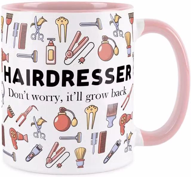 Purely Home Novelty Hairdresser Pink Ceramic Mug for Coffee or Tea