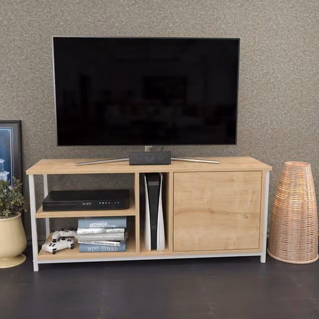 Neola TR Minimalist TV Unit in Blue and Brown, W/D/H: 120 x 35 x 51 cm