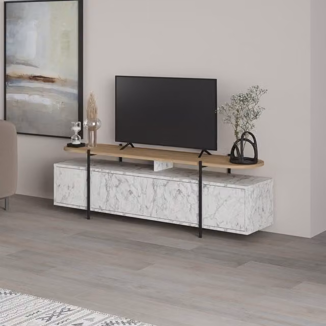 Decortie Modern Abstract TV Stand in Oak and Metal