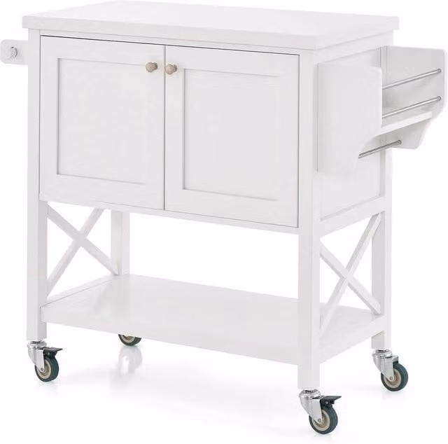 VOGREX Wheeled Kitchen Storage Trolley with 2 Door Cabinets in White