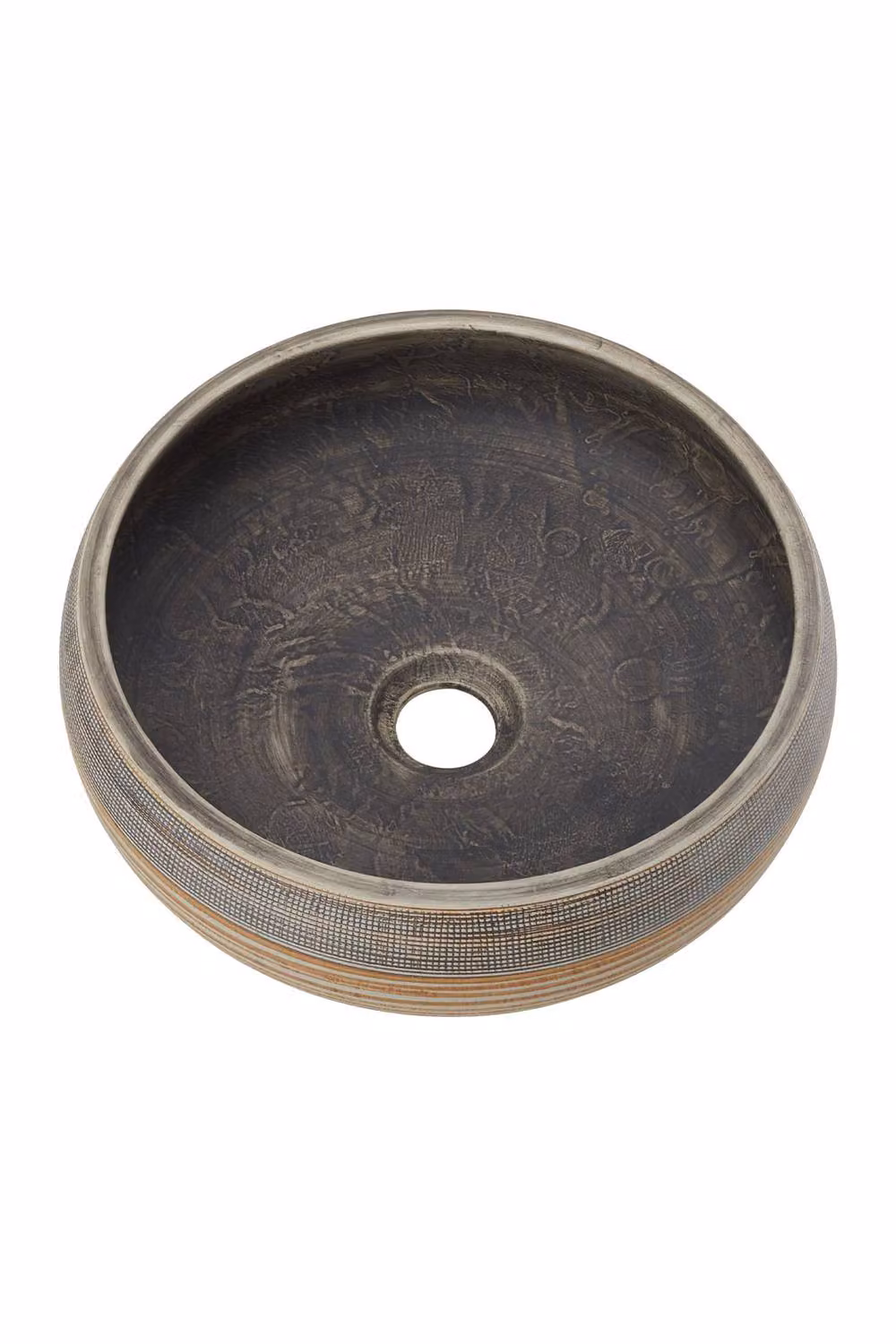 Living and Home Artistic Hand-carved Ceramic Round Countertop Vessel Sink in Multicolour with Waste Kit – 7
