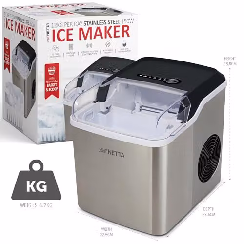 NETTA Ice Maker Machine with 12kg Capacity and 1.8L Tank in Stainless Steel and Black – 7